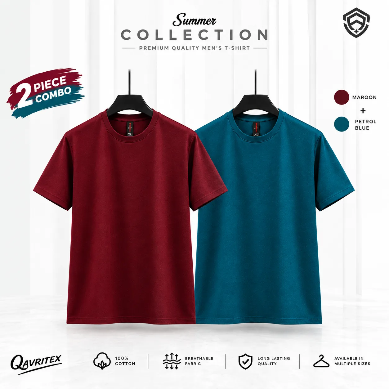 Premium Basic T-Shirt - Petrol Blue & Maroon Color
