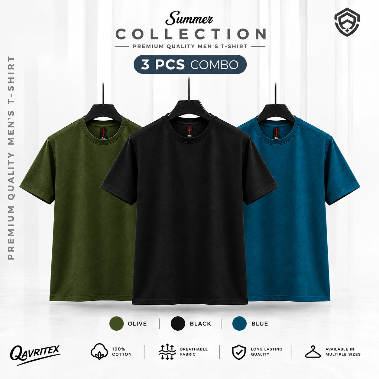 Premium Basic T-Shirt - Olive, Black & Petrol Blue Color