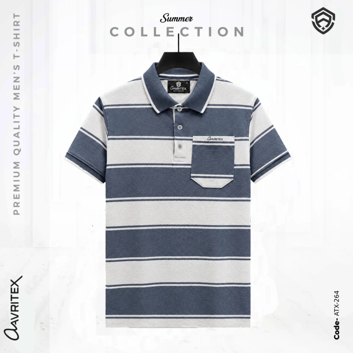 Premium White & Surma Pocket Striped Polo Shirt