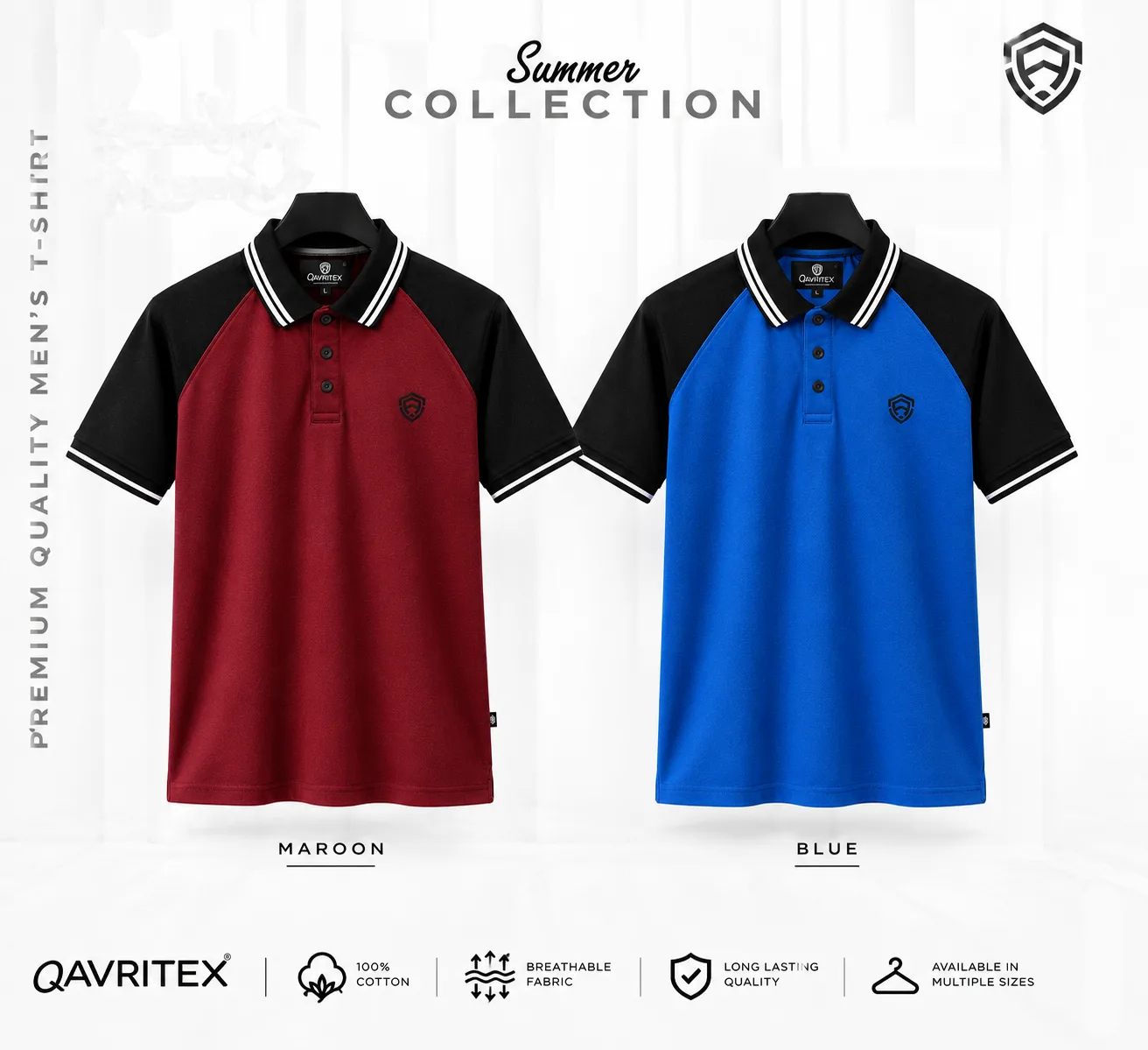 Premium Raglan Polo Shirt - Maroon & Blue Color