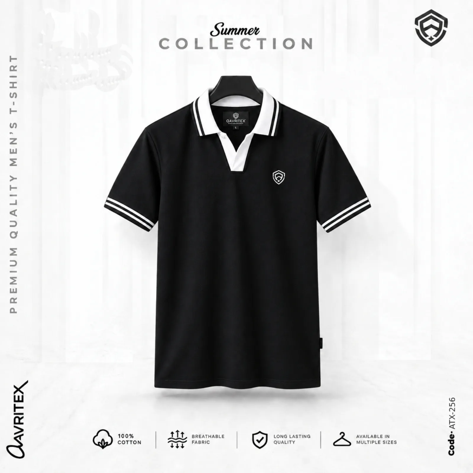 Premium V-Neck Polo Shirt - Black Color