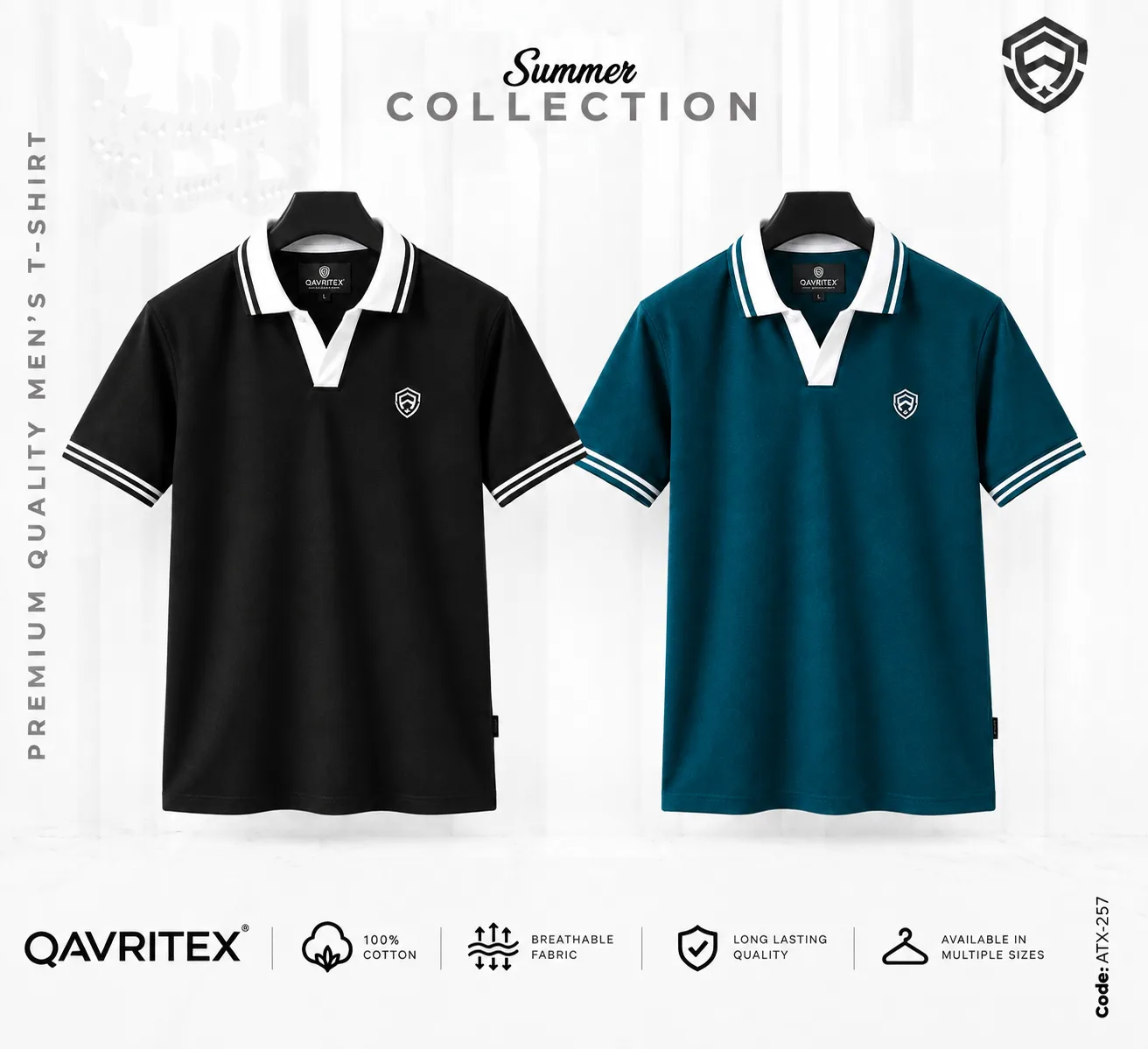 Premium V-Neck Polo Combo - Petrol Blue & Black Color