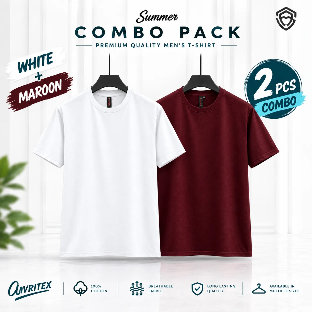 Premium Basic T-Shirt - Maroon & White Color