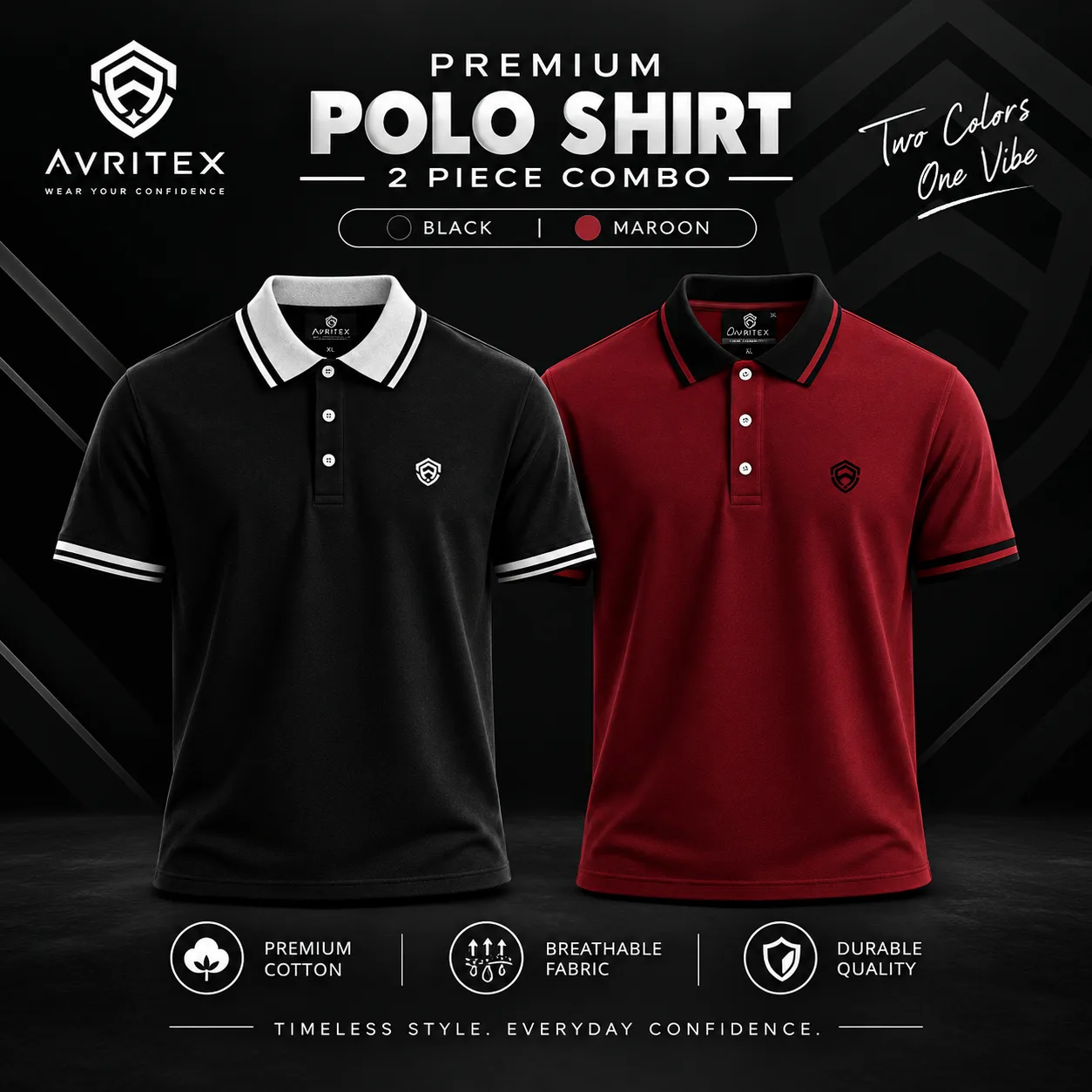 Premium Basic Polo Shirt Maroon & Black Color