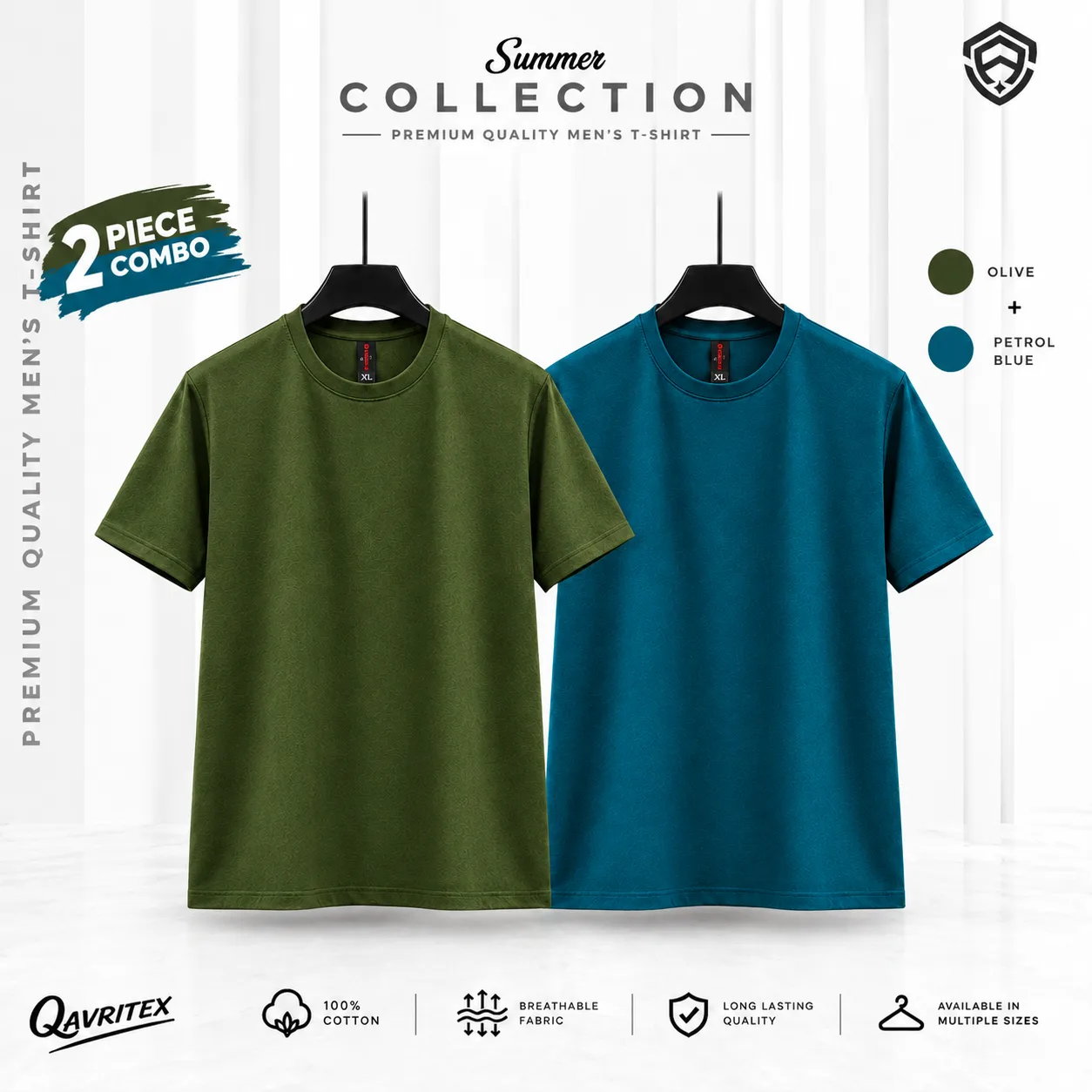 Premium Basic T-Shirt - Olive & Petrol Blue Color