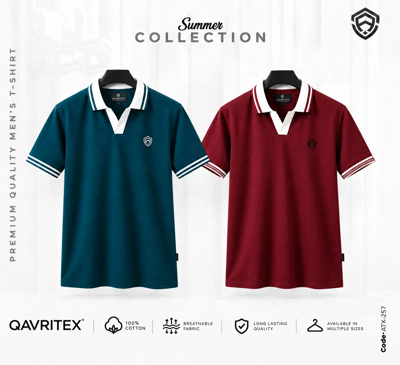 Premium V-Neck Polo Combo - Maroon & Petrol Blue Color