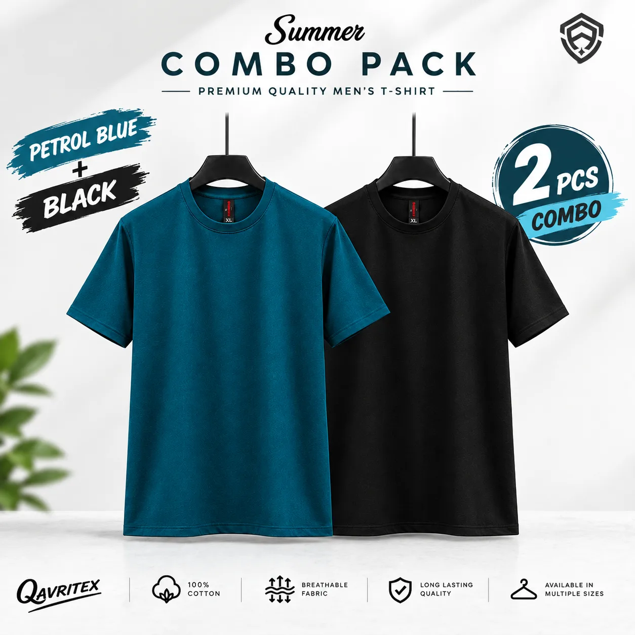 Premium Basic T-Shirt - Petrol Blue & Black Color