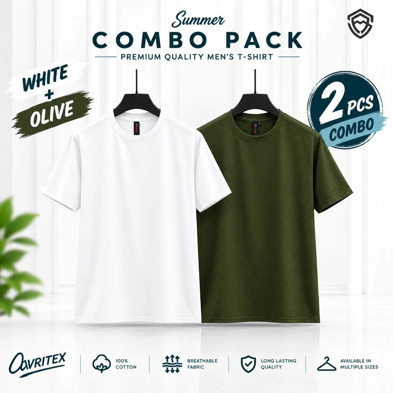 Premium Basic T-Shirt - Olive & White Color