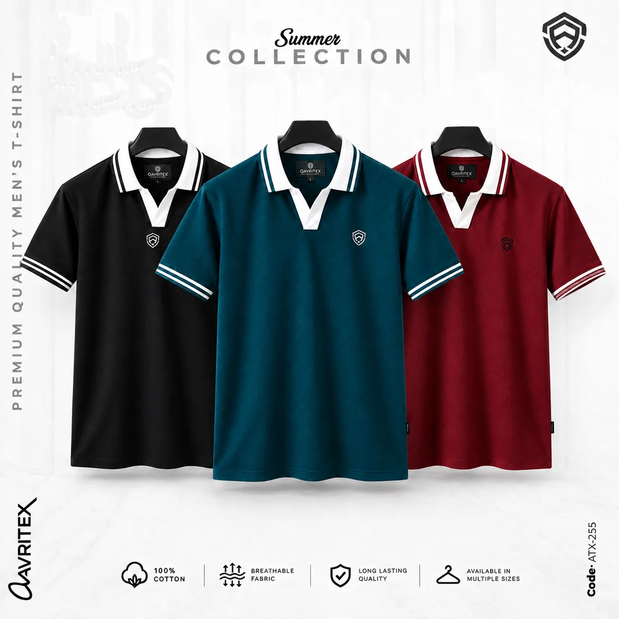 Premium V-Neck Polo Combo - Maroon, Black & Petrol Blue Color