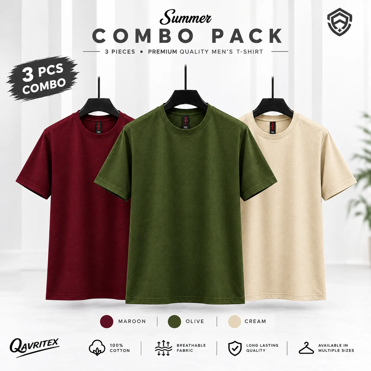 Premium Basic T-Shirt - Olive, Maroon & Cream Color