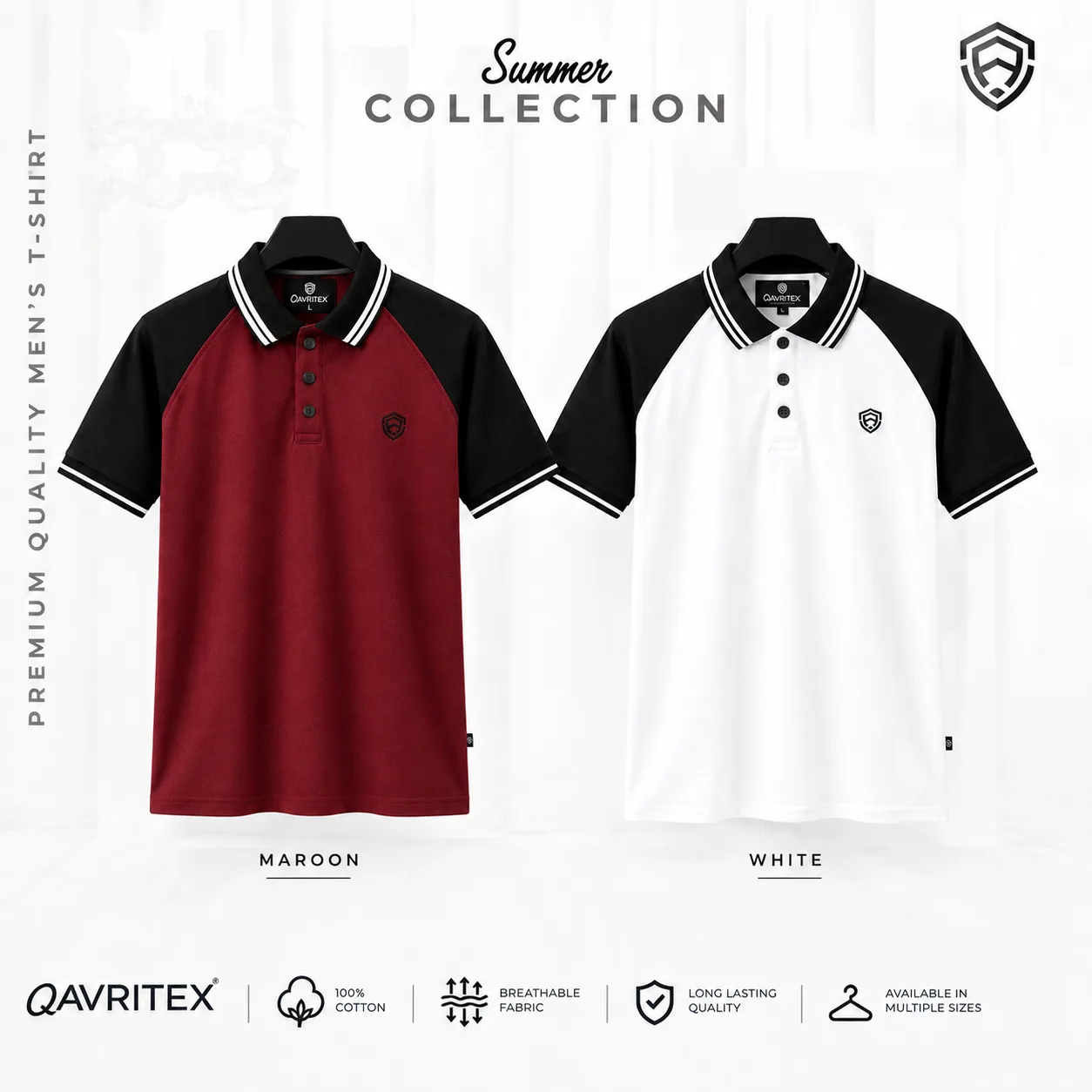 Premium Raglan Polo Shirt - Maroon & White Color