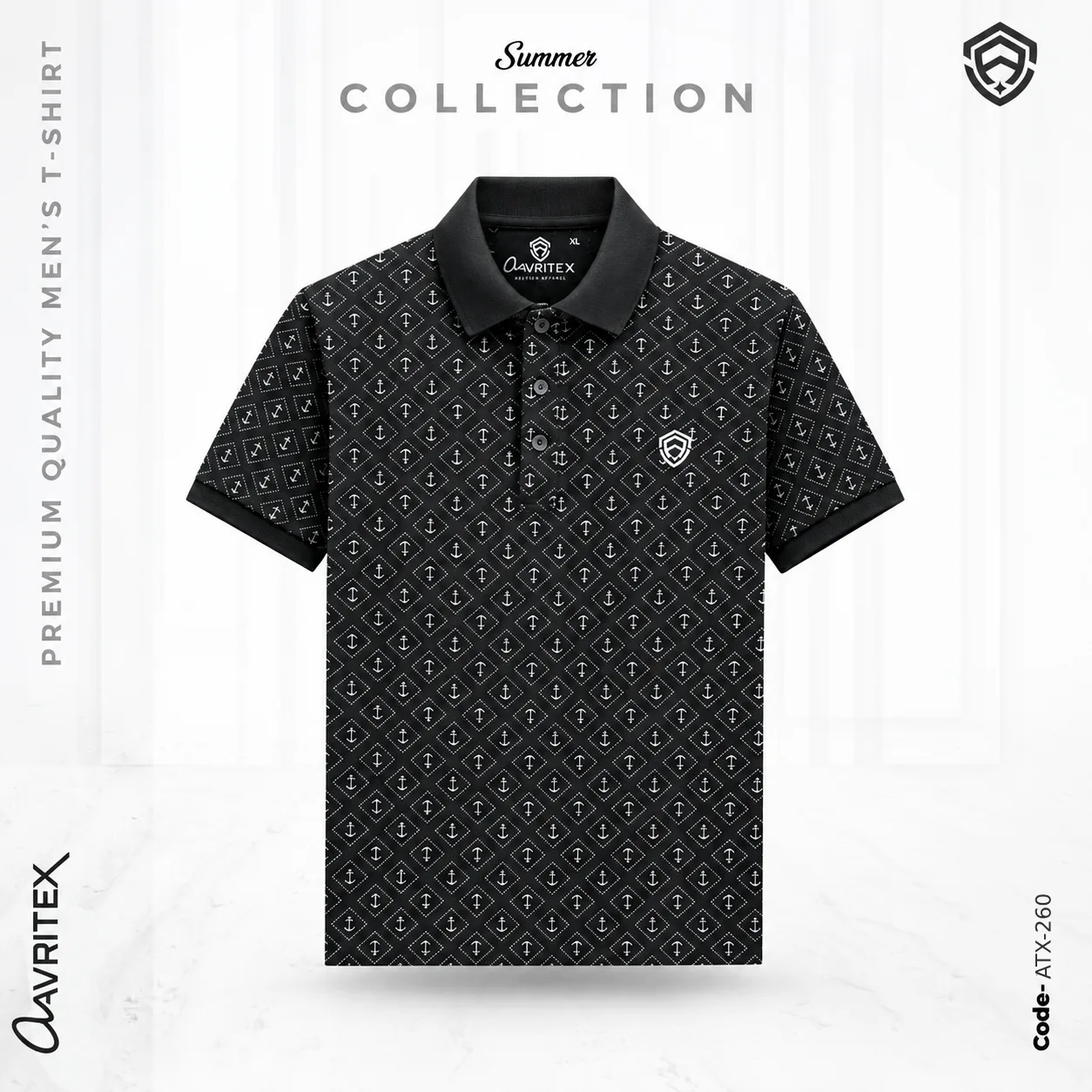 Export Quality Premium Printed Polo Shirt - Black Color