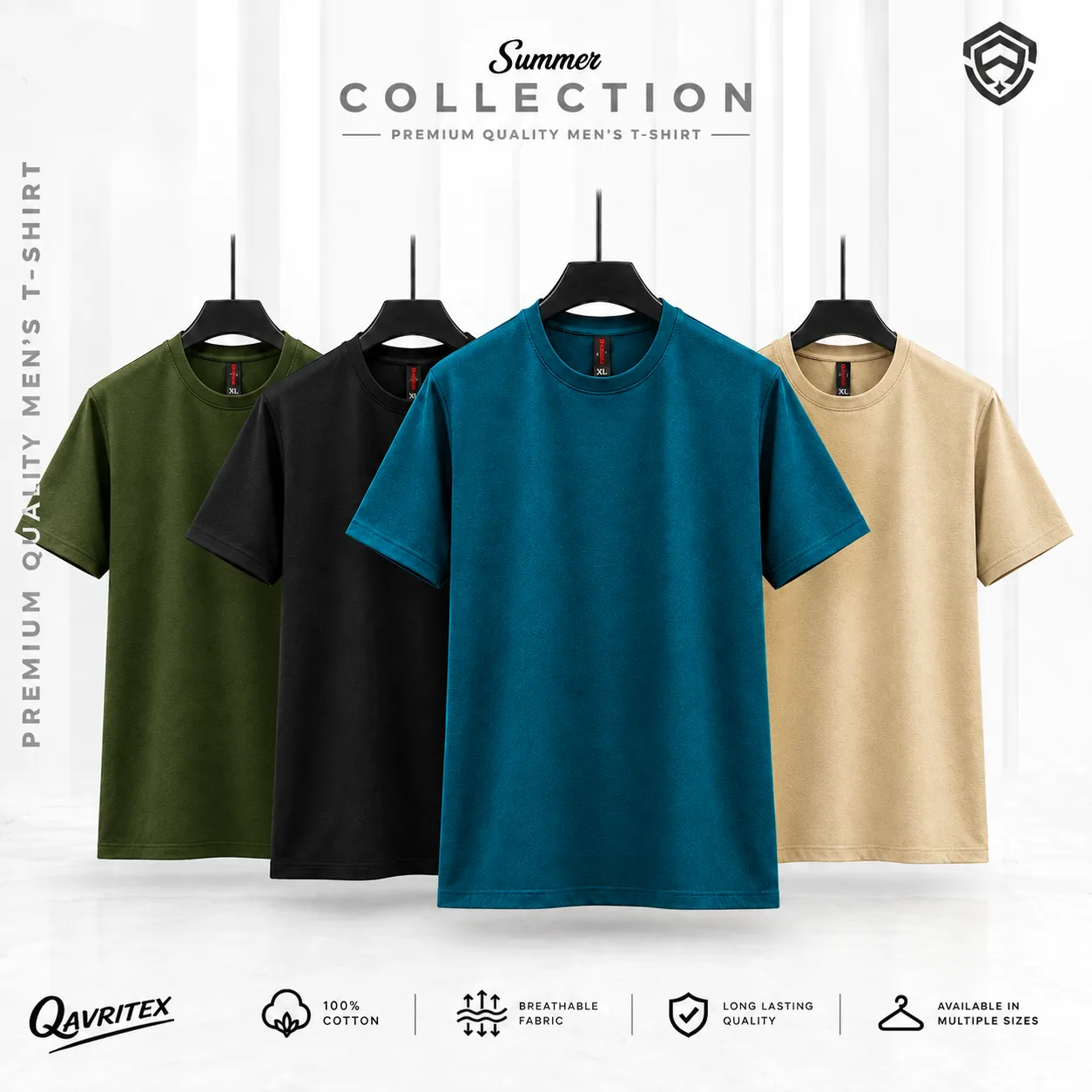 Premium Basic T-Shirt - Olive, Black, Petrol Blue Color & Cream Color