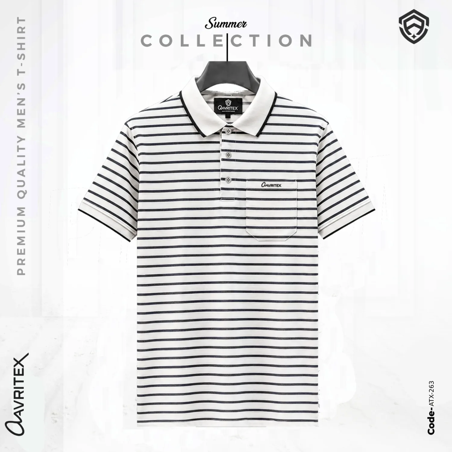 Premium White & Black Pocket Striped Polo Shirt