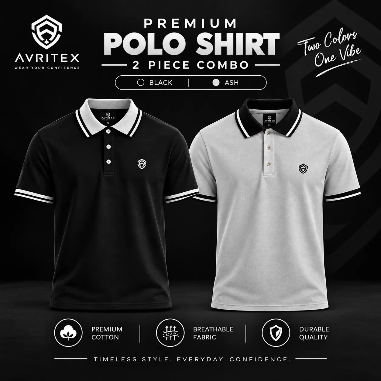 Premium Basic Polo Shirt Ash & Black Color