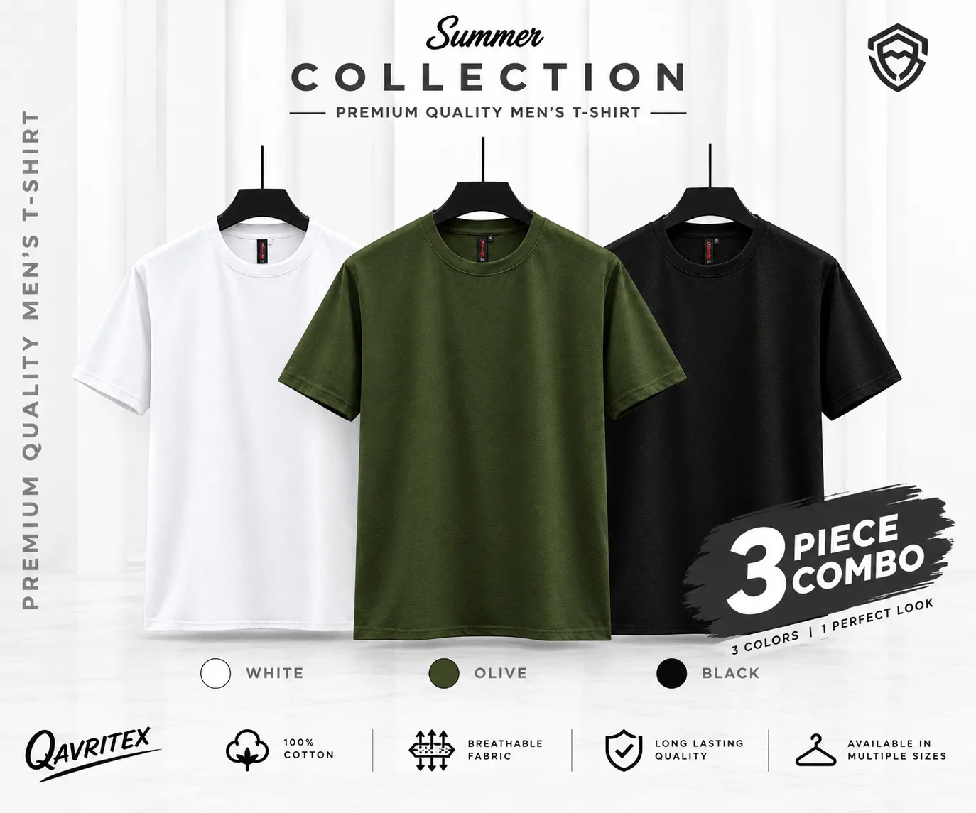 Premium Basic T-Shirt - Olive, Black & White Color