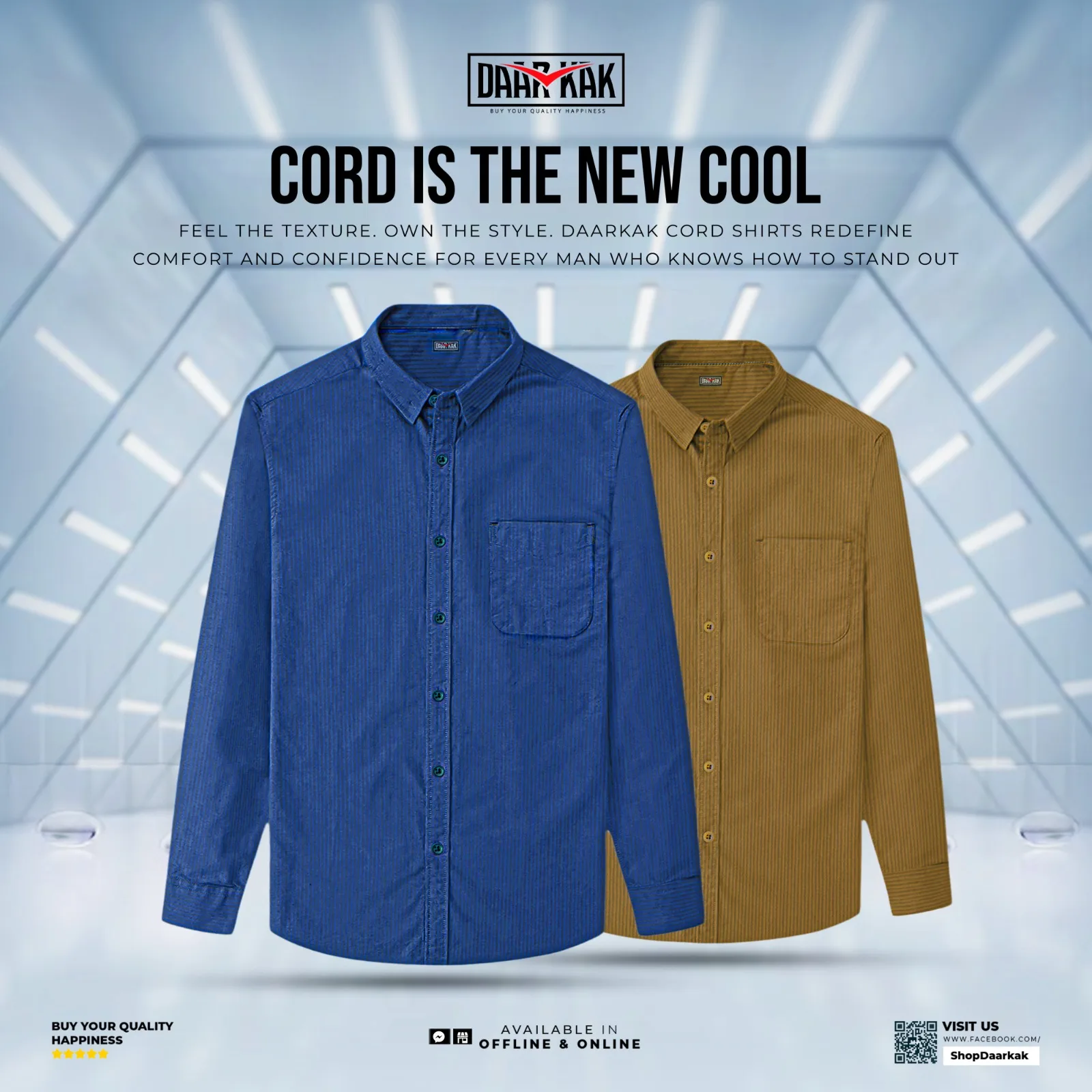 Winter Special  Cord Shirt Golden &Navy Blue Color  Combo