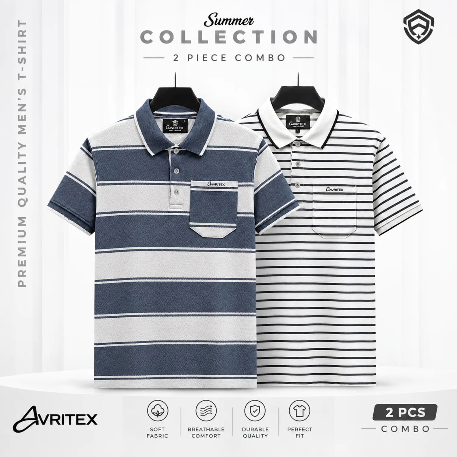 Premium Pocket Striped Polo Shirt 2 Pcs Combo