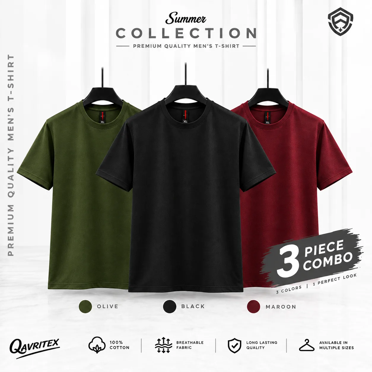 Premium Basic T-Shirt - Olive, Black & Maroon Color