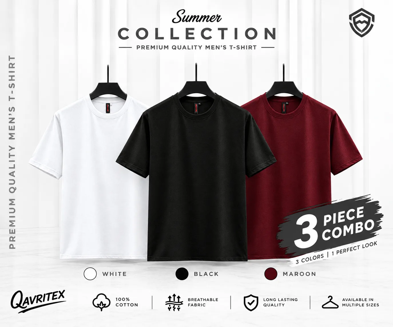 Premium Basic T-Shirt - Maroon, Black & White Color