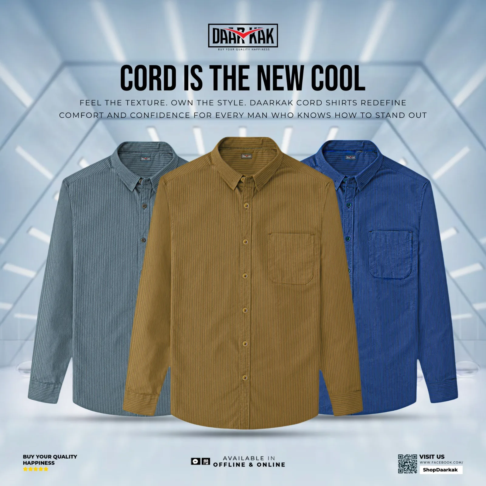 Winter Special  Cord Shirt Ash, Golden &Navy Blue Color  Combo
