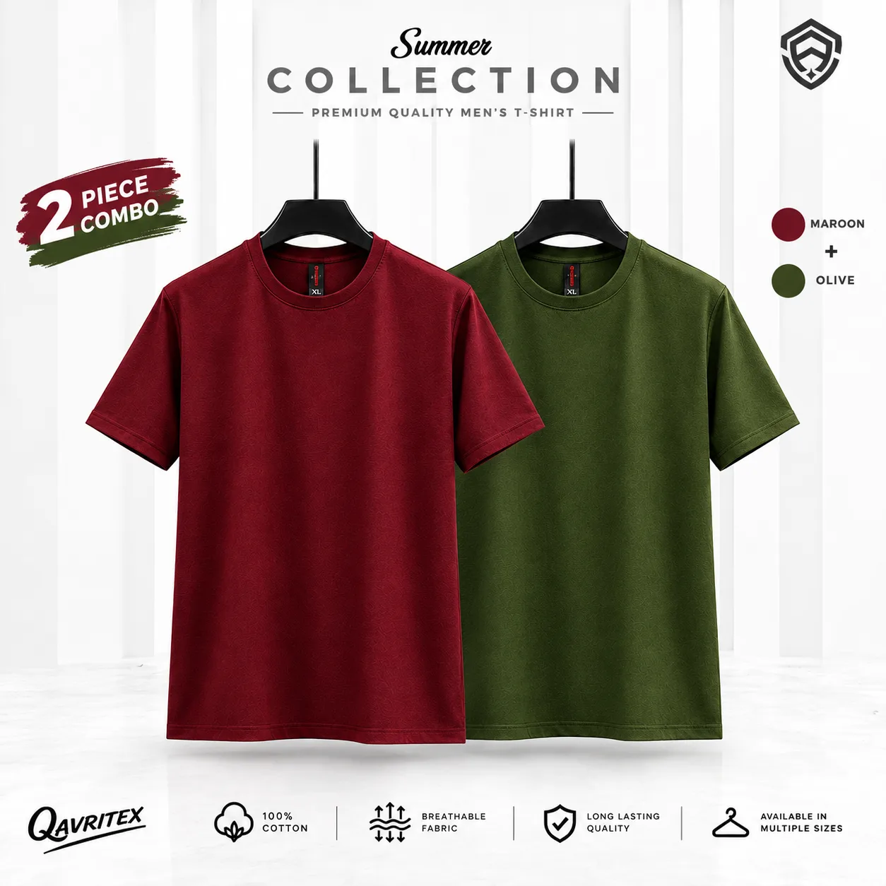 Premium Basic T-Shirt - Olive & Maroon Color