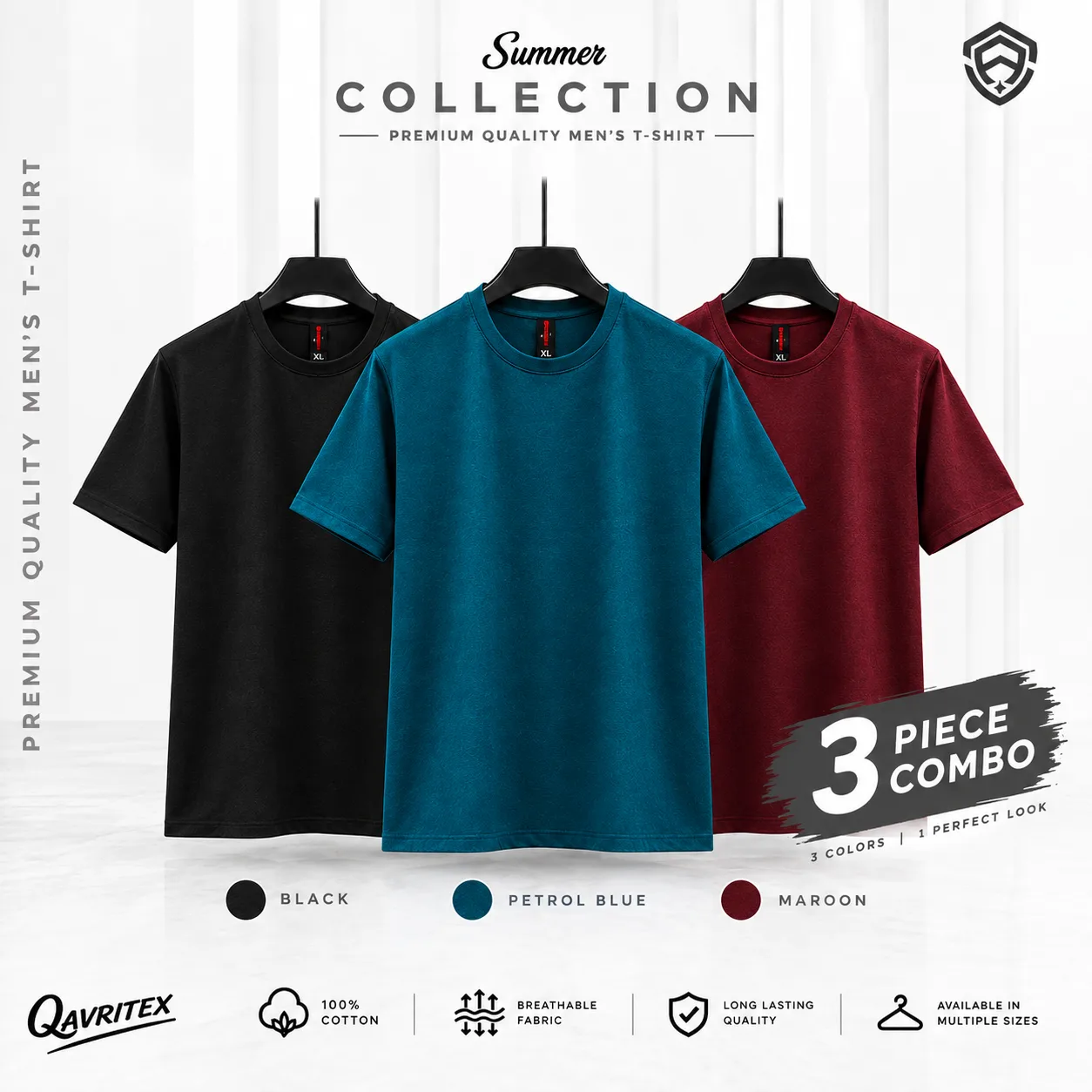 Premium Basic T-Shirt - Maroon, Black & Petrol Blue Color