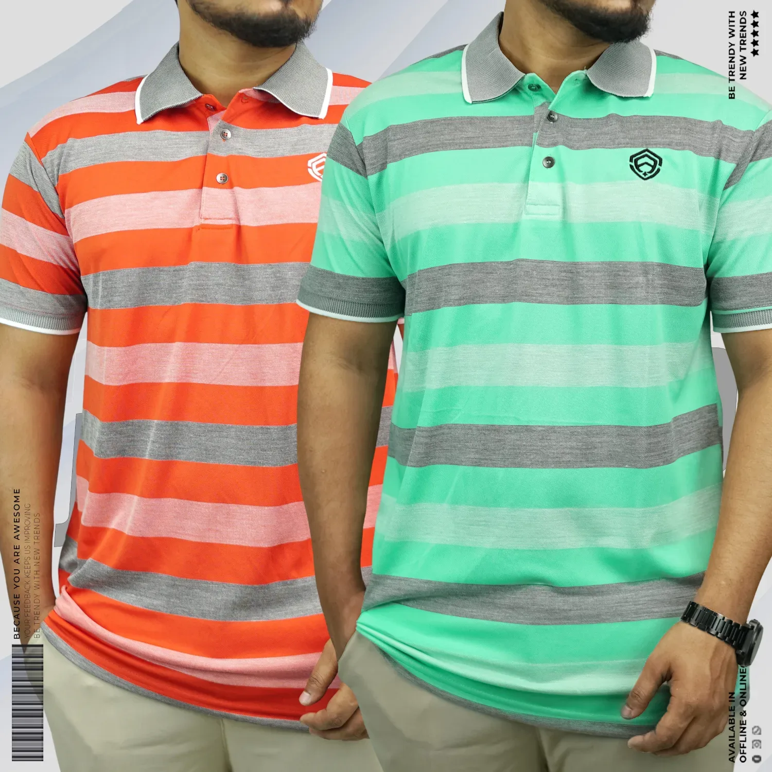 Premium  Striped Polo Shirt 2 Pcs Combo