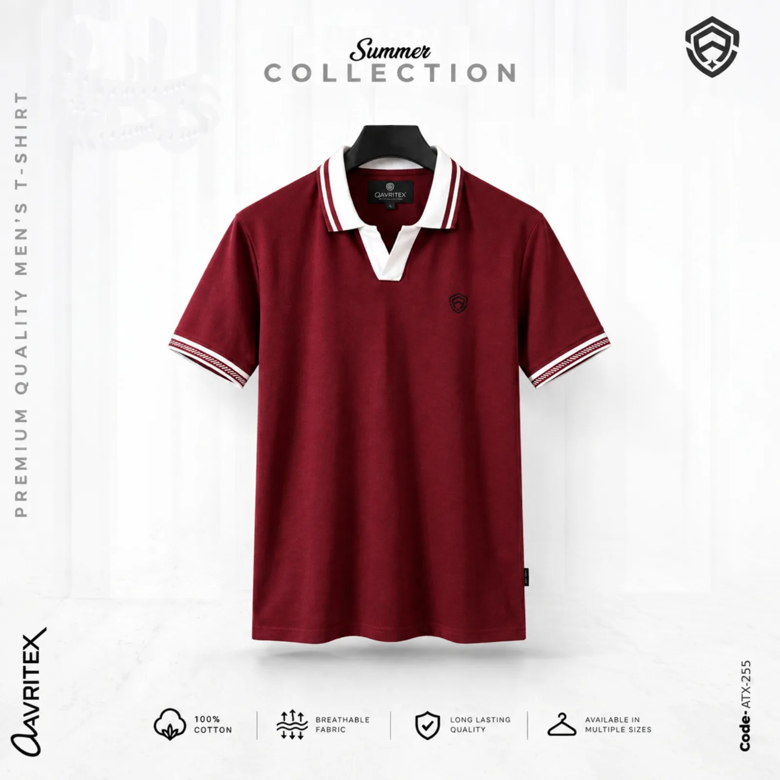 Premium V-Neck Polo Shirt - Maroon Color