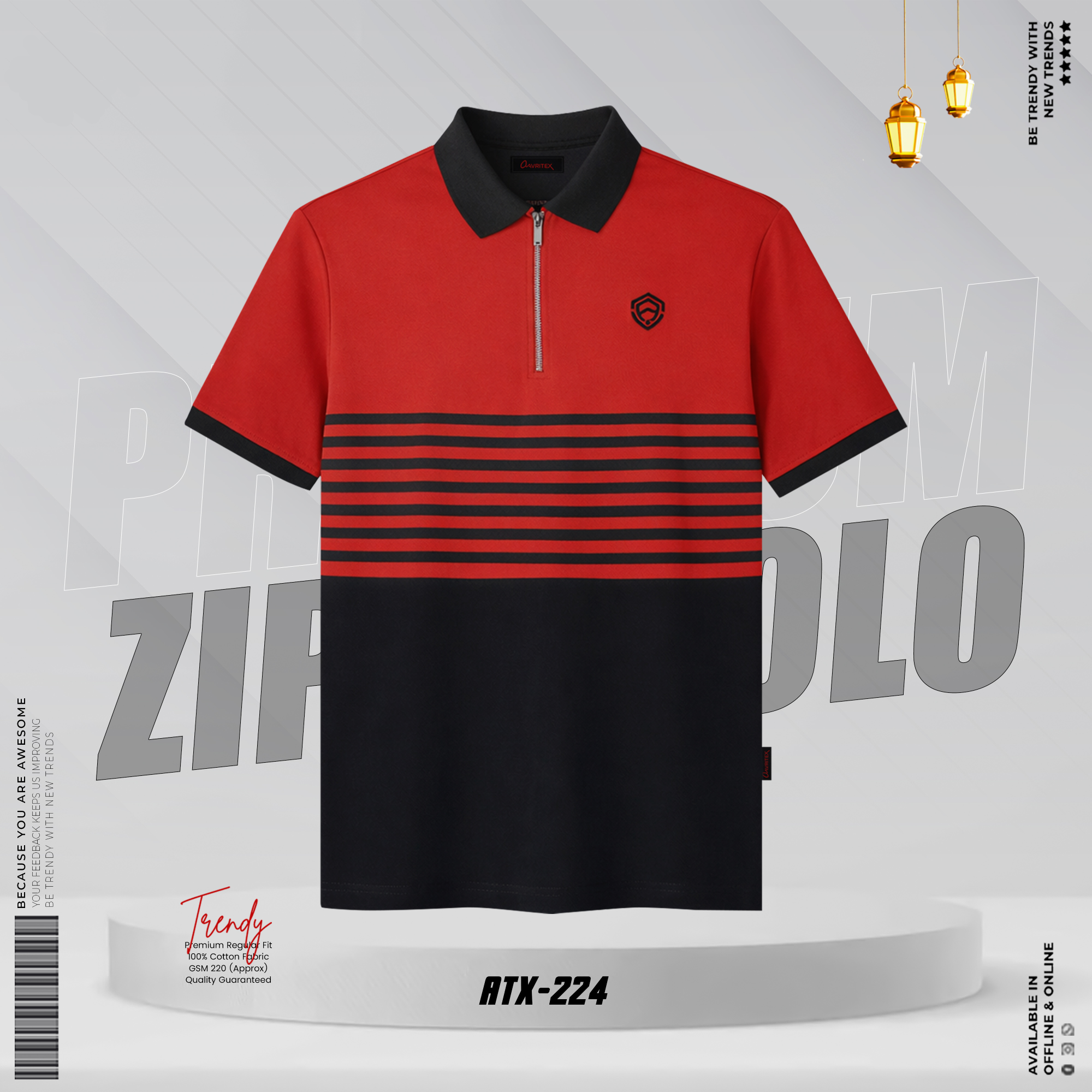 ATX-224 Premium Quality Half Zipper Maroon & Black Contrast Polo Shirt - Image 1