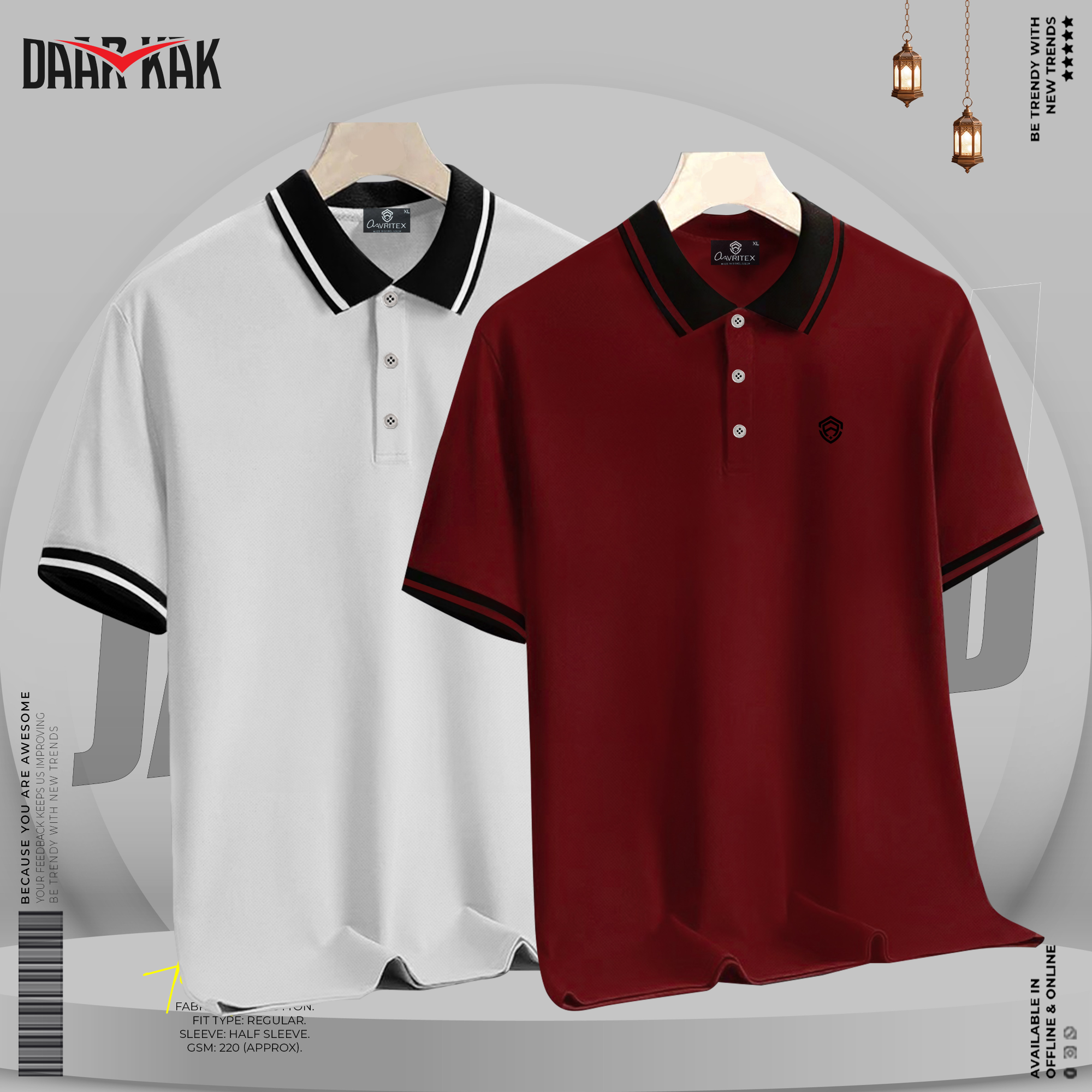 RDK 101,102 Premium Basic Polo Shirt Ash & Maroon Color - Image 1