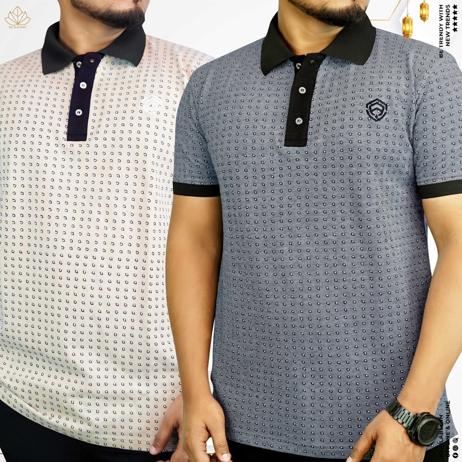 222223-scaled-1.jpg Eid Special Export Quality Premium Printed Polo Shirt: ATX 222/223 (Cream/Ash) - Image 1