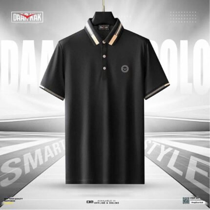 Premium Jacquard Polo Shirt - Black Color