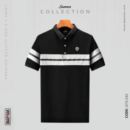 Premium Quality Black & White Contrast Polo Shirt - ATX-242