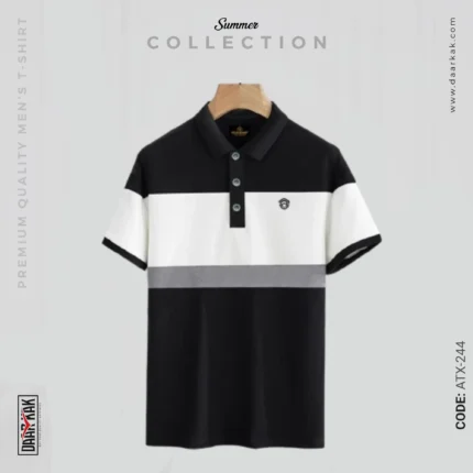Premium Quality Black & White Contrast Polo Shirt - ATX-244