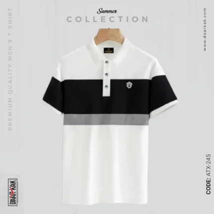 Premium Quality White & Black Contrast Polo Shirt - ATX-245