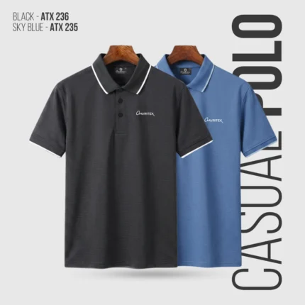 Premium Imported China Fabrics Polo Shirt - Sky Blue & Black