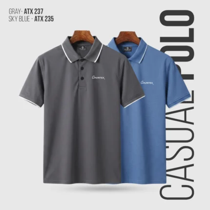 Premium Imported China Fabrics Polo Shirt - Sky Blue & Ash