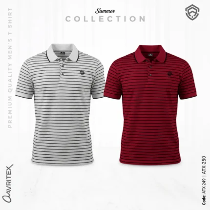 Premium Quality Casual White & Maroon Striped Polo Shirt
