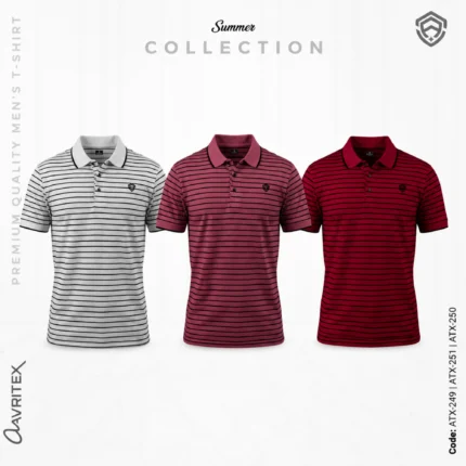 Premium Quality Casual White , Maroon & Light Red Striped Polo Shirt