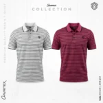 Premium Quality Casual White & Light Red Striped Polo Shirt