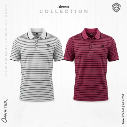 Premium Quality Casual White & Light Red Striped Polo Shirt