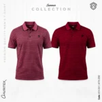 Premium Quality Casual Maroon & Light Red Striped Polo Shirt