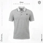 Premium Quality Casual White , Maroon & Light Red Striped Polo Shirt - Image 2