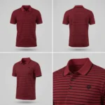 Premium Quality Casual White , Maroon & Light Red Striped Polo Shirt - Image 6