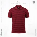Premium Quality Casual White , Maroon & Light Red Striped Polo Shirt - Image 3