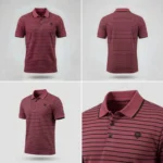 Premium Quality Casual White , Maroon & Light Red Striped Polo Shirt - Image 7