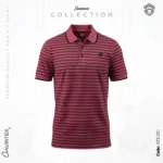 Premium Quality Casual White , Maroon & Light Red Striped Polo Shirt - Image 4