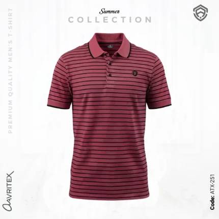 Premium Quality Casual Light Red Striped Polo Shirt