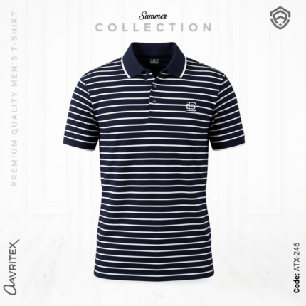 Premium Quality Casual Dark Navy Striped Polo Shirt